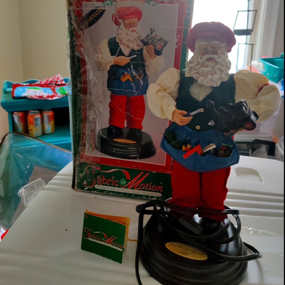 Vintage Collectible Fabric in motion Santa- train